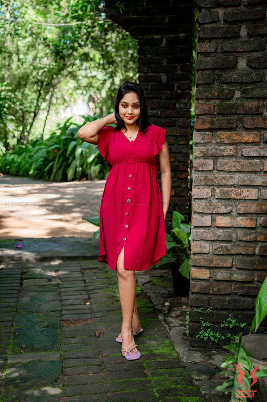 Classic Red Button-Front Dress