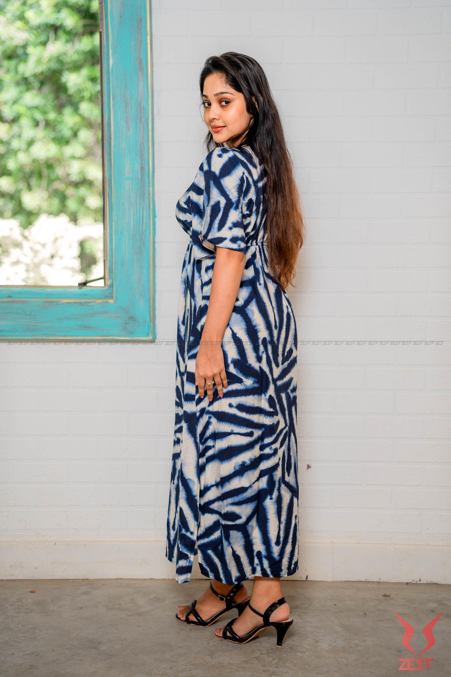 Ocean Blue Abstract Maxi Dress