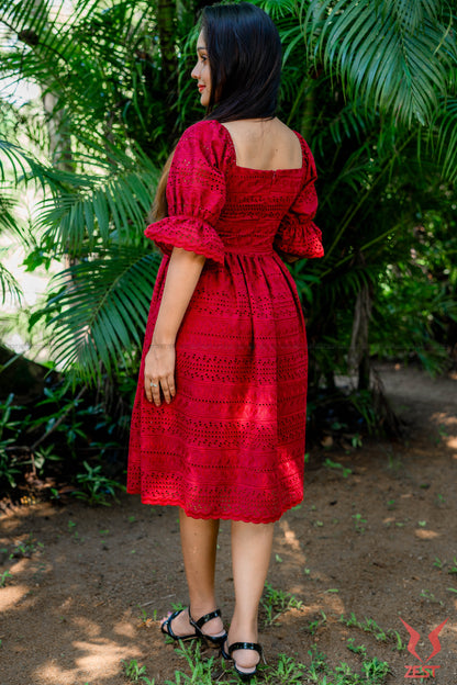 Ruby Red Eyelet Midi Dress