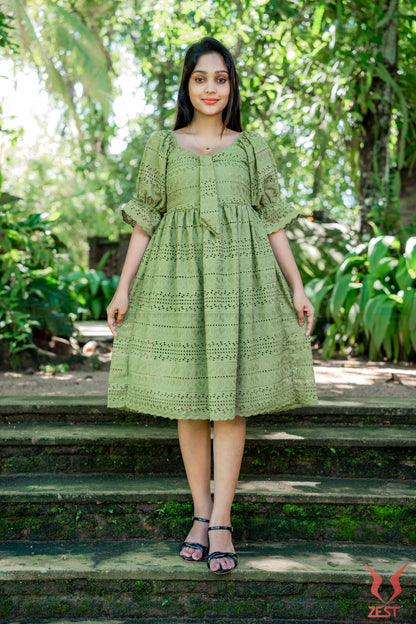 Olive Green Eyelet Midi Dress