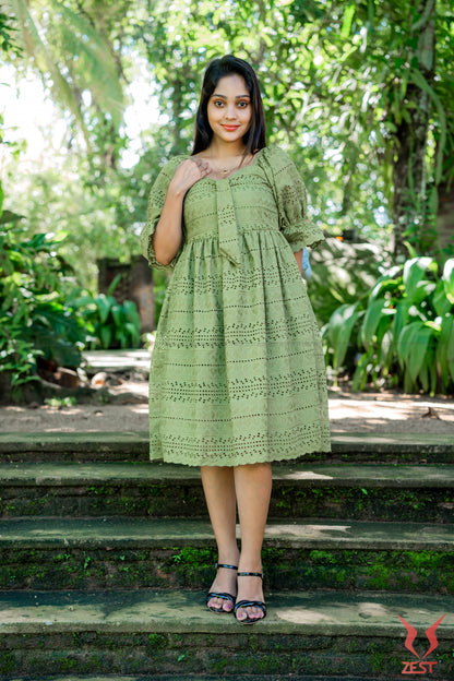 Olive Green Eyelet Midi Dress