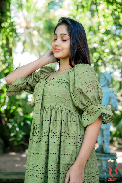 Olive Green Eyelet Midi Dress
