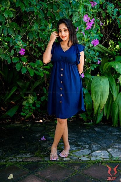 Navy Blue Button-Front Dress