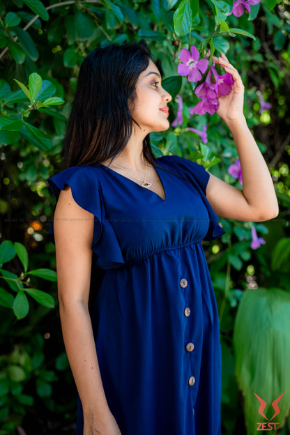 Navy Blue Button-Front Dress