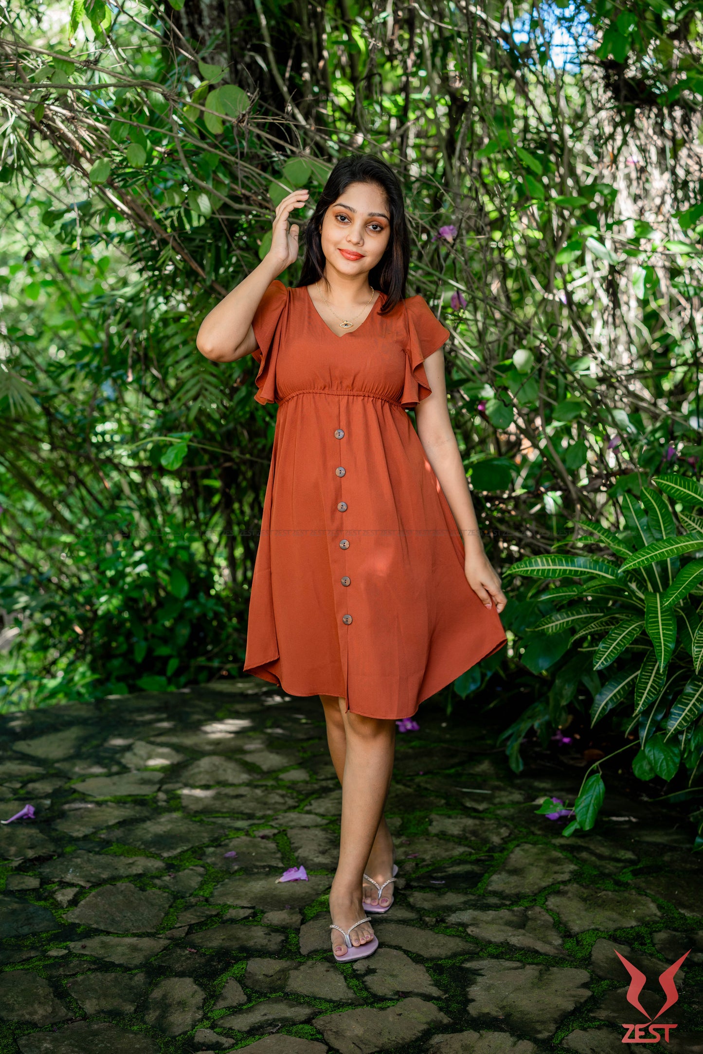 Earthy Brown Button-Front Dress