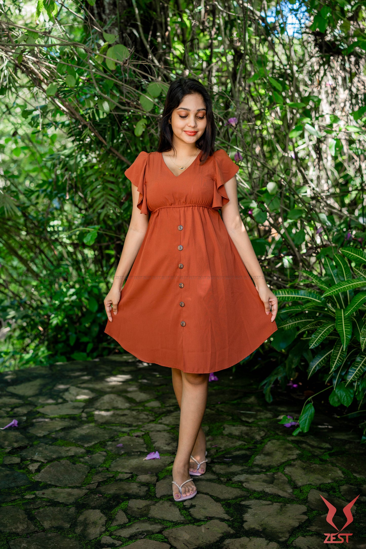 Earthy Brown Button-Front Dress