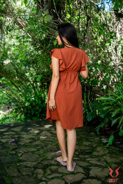 Earthy Brown Button-Front Dress
