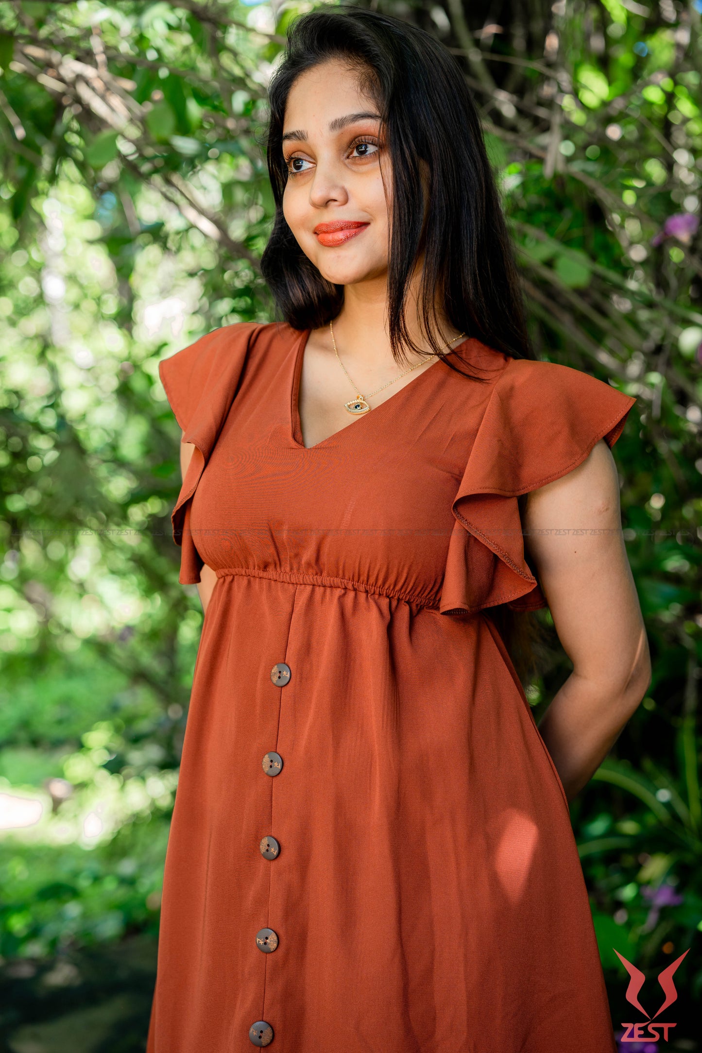 Earthy Brown Button-Front Dress