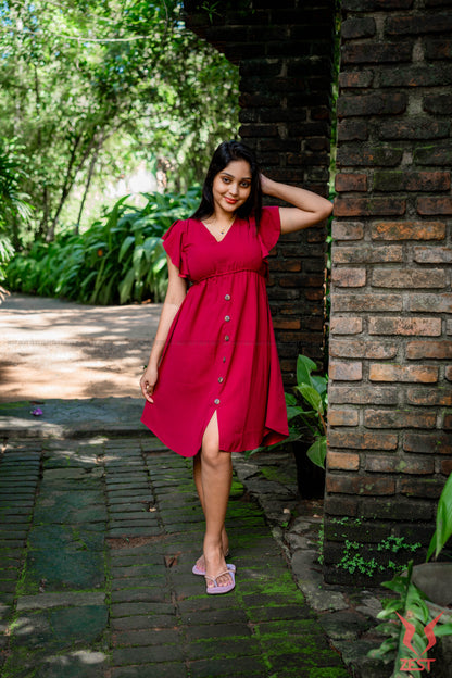 Classic Red Button-Front Dress