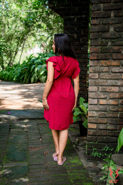 Classic Red Button-Front Dress