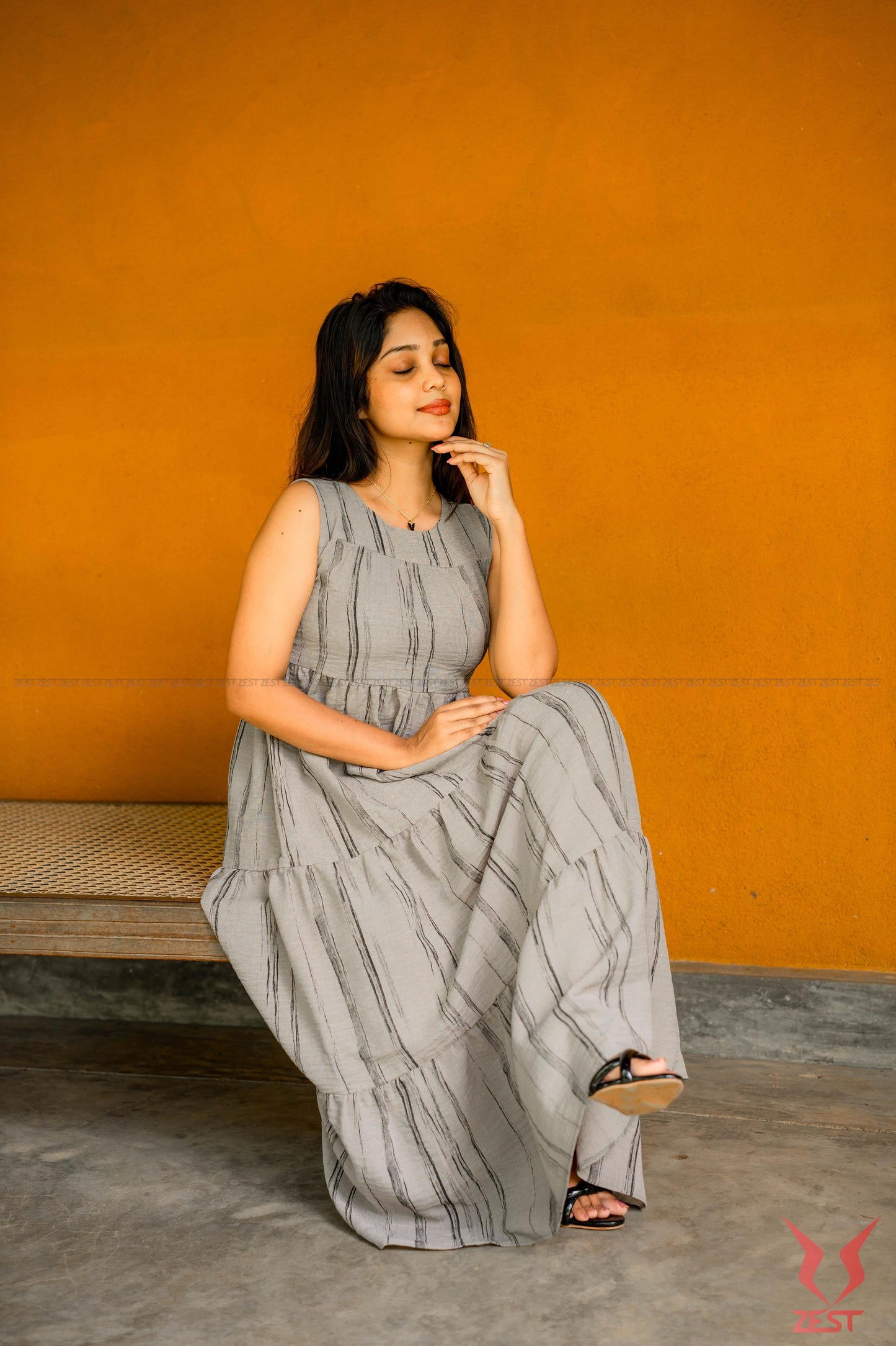 Stone Stripe Tiered Maxi Dress