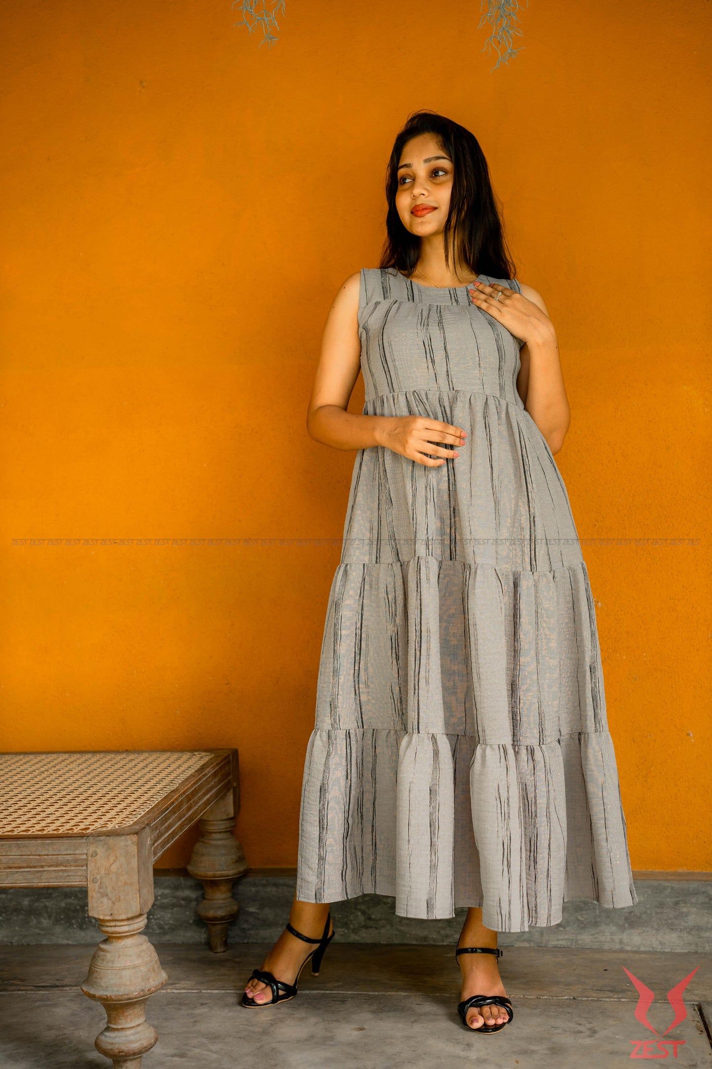 Stone Stripe Tiered Maxi Dress