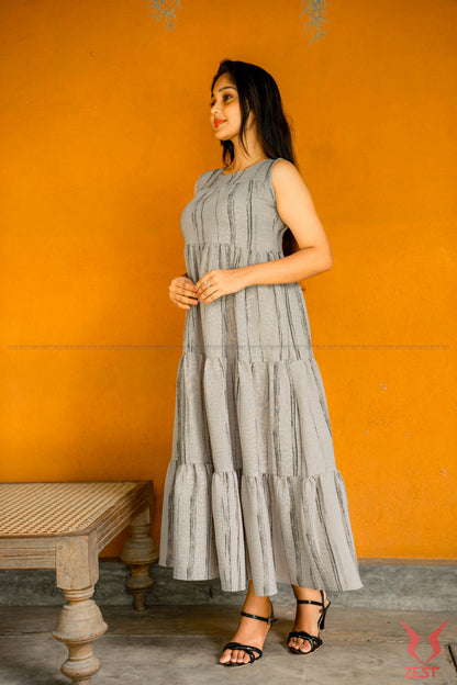Stone Stripe Tiered Maxi Dress