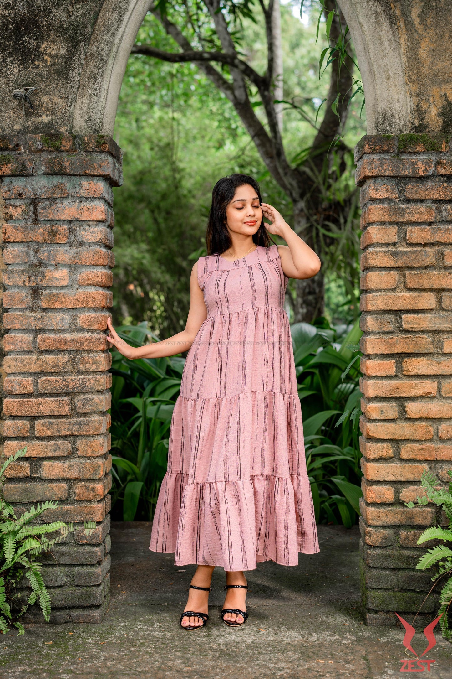Blush Stripe Tiered Maxi Dress