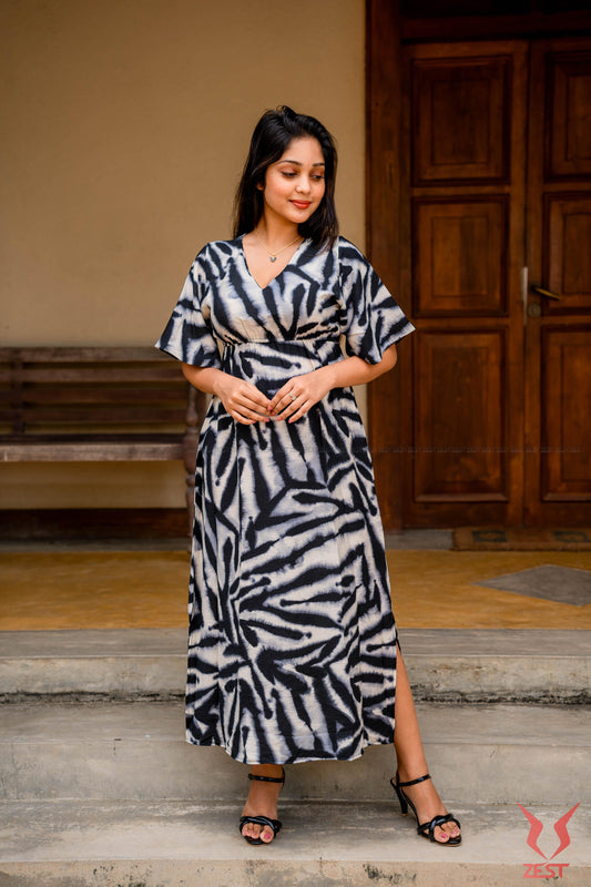 Monochrome Abstract Maxi Dress