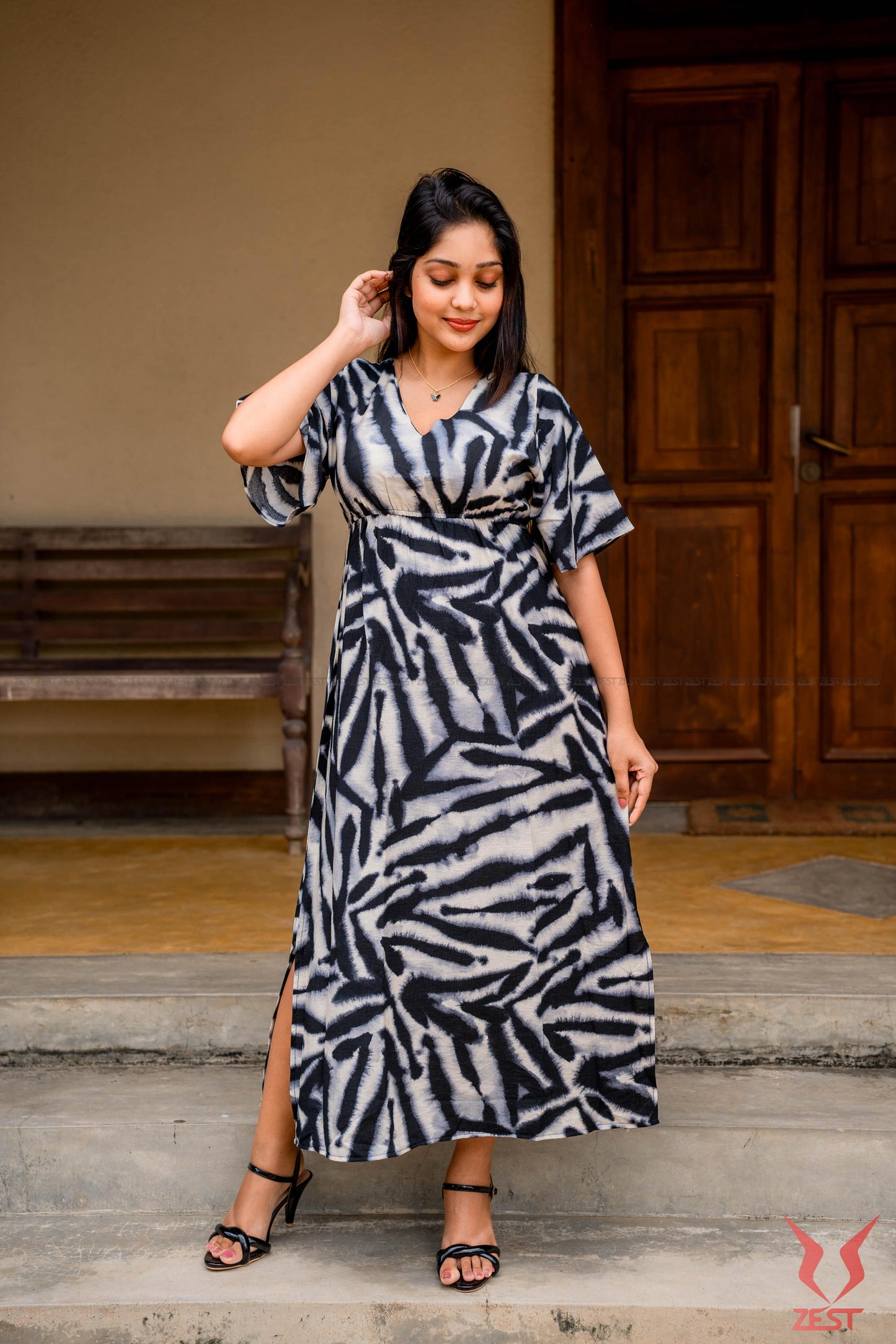 Monochrome Abstract Maxi Dress