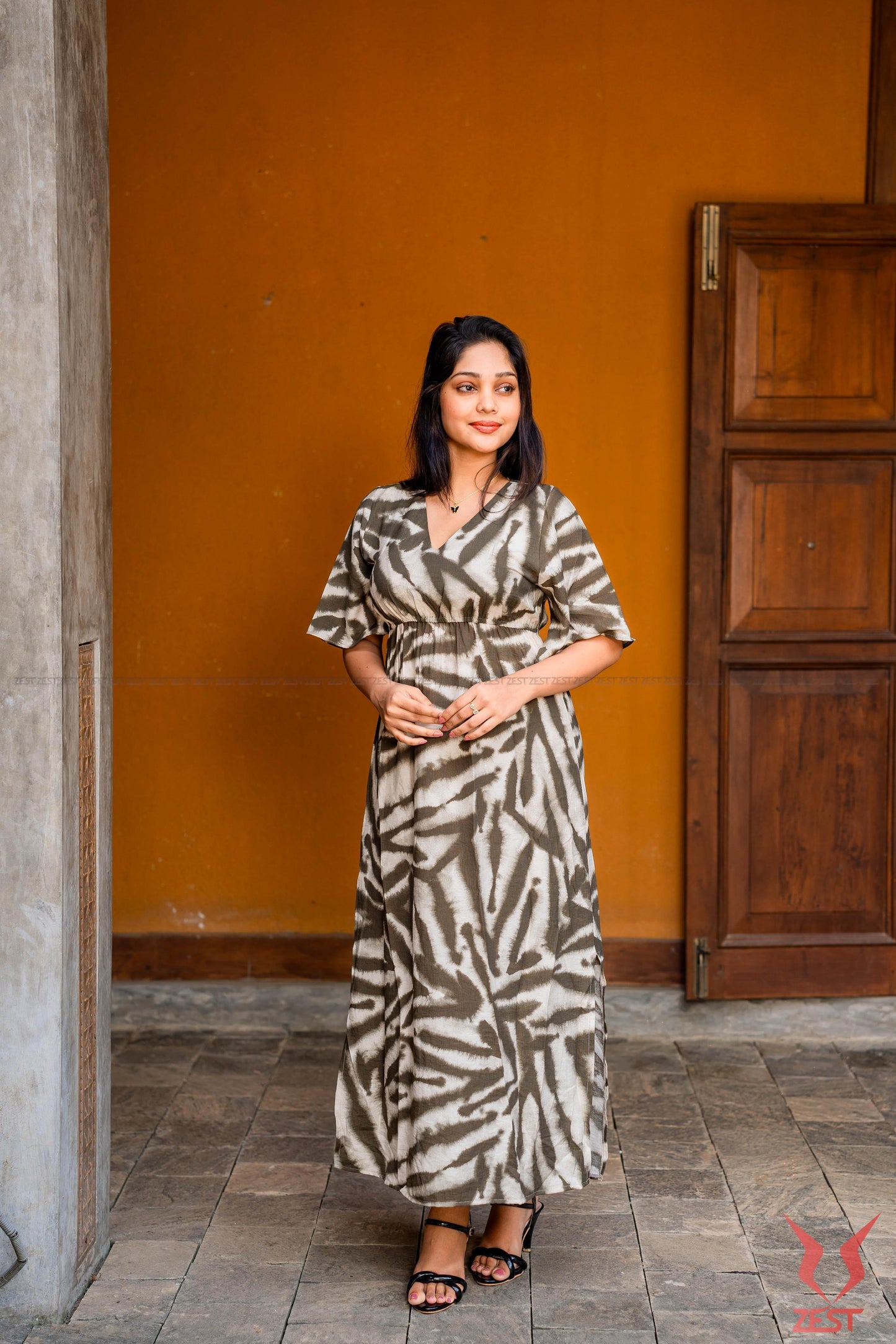 Olive Abstract Maxi Dress