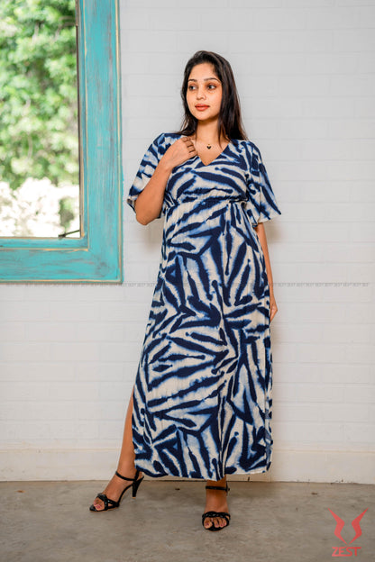 Ocean Blue Abstract Maxi Dress