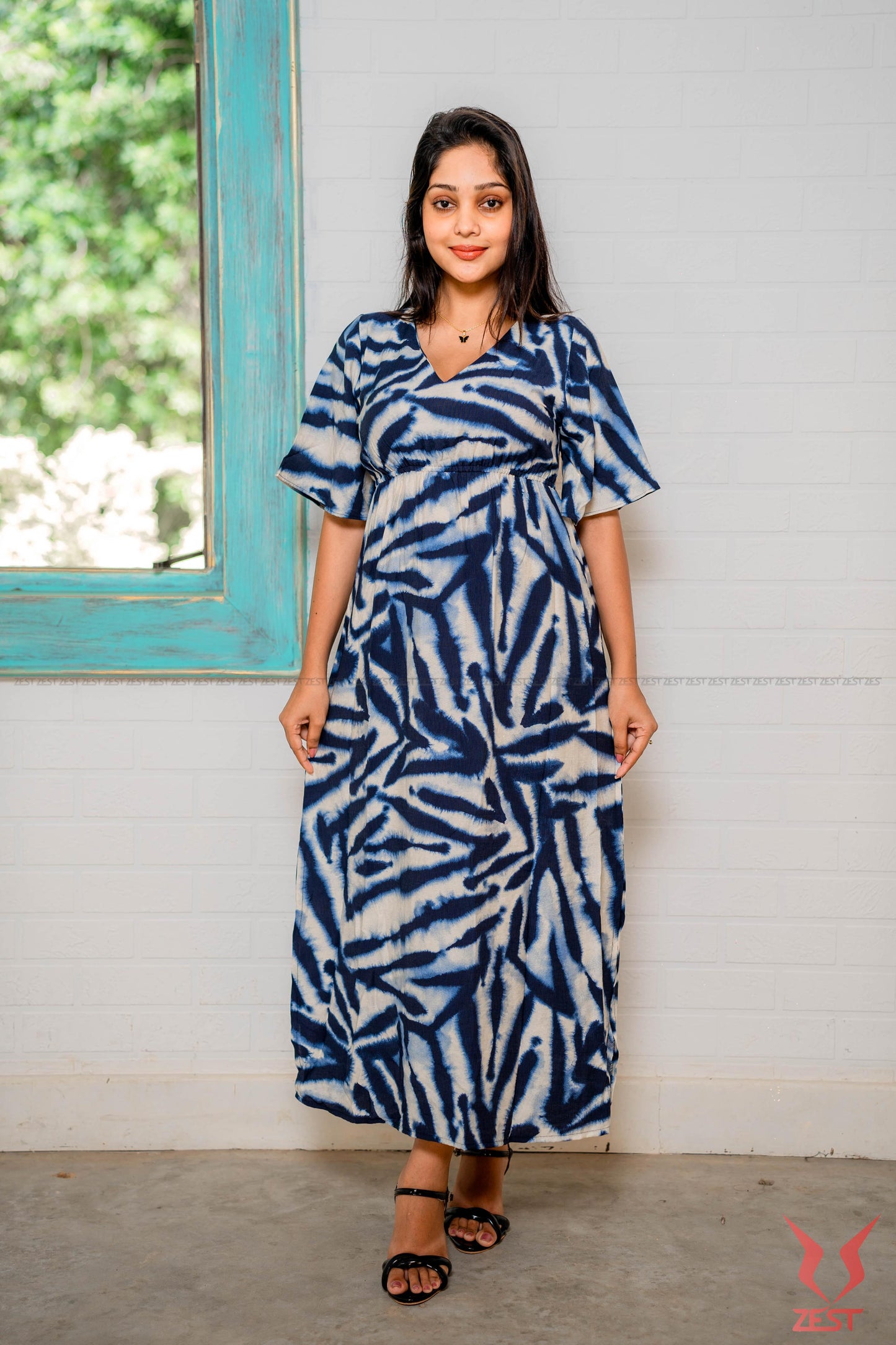 Ocean Blue Abstract Maxi Dress