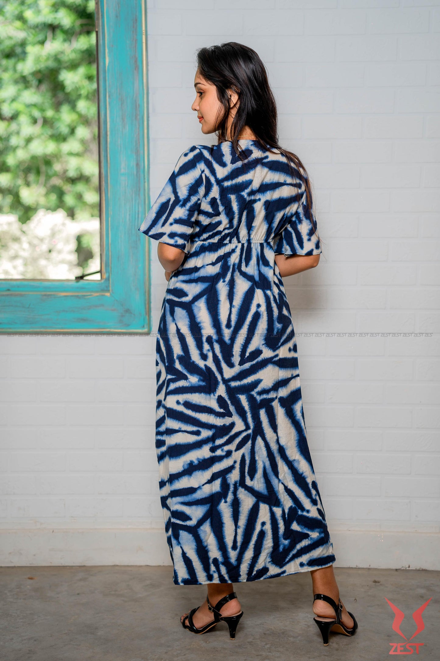 Ocean Blue Abstract Maxi Dress