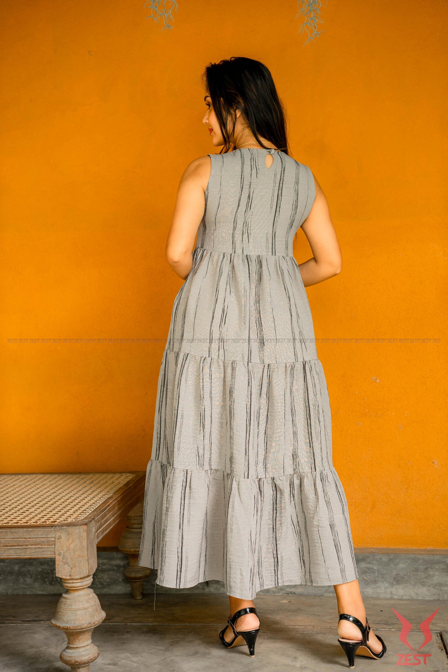 Stone Stripe Tiered Maxi Dress